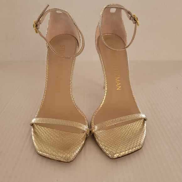 Stuart Weitzman Nudistcurve 4.5 inch Heel Gold Snake 8.5B Sexy Strappy Luxury - Picture 2 of 7